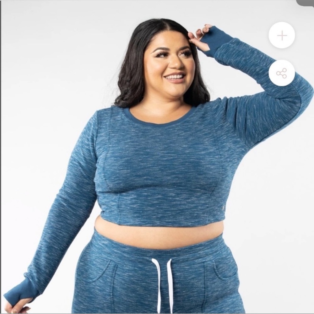 BuffBunny Collection Goal Digger Long Sleeve Crop Spacedye Heather Blue 3X XXXL
